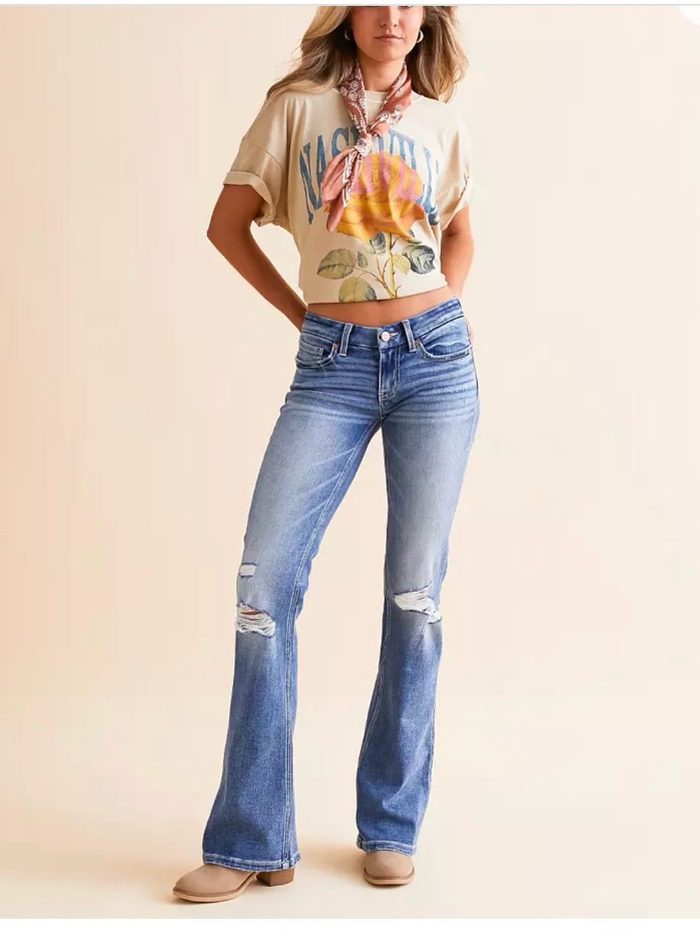 BKE Light Blue Distressed Flare Jeans
